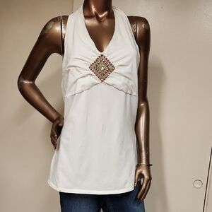 No Boundaries White Embellished Halter Tank Top